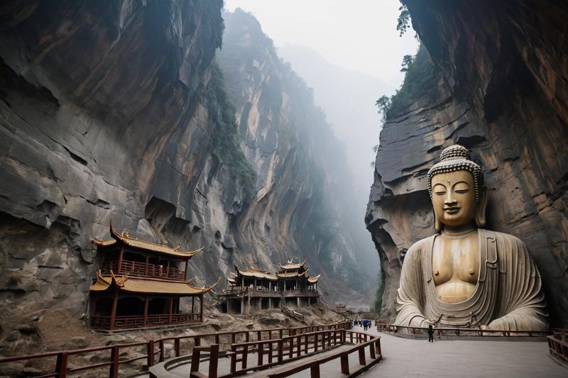 03085-1409475703-The mysterious canyon in Sichuan, China, is the burial ground of a huge Buddha statue. The collapsed and damaged stone carved Bu.png